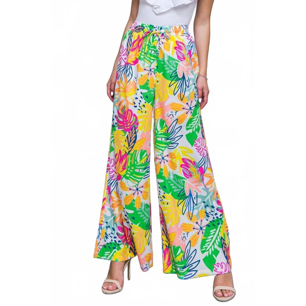 NEW FLYING TOMATO deco jungle drawstring pant in ivory